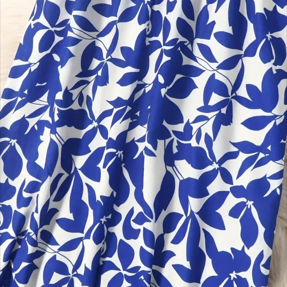 Skirt  Blue White Elastic Waist Lightweight A-line Boho Midi Maxi Skirts - Picture 4 of 6
